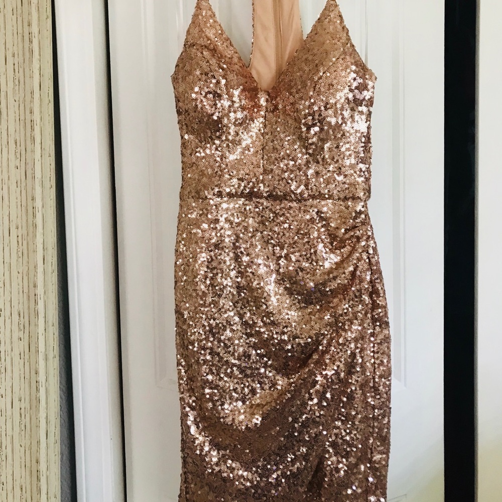 Fitted Rose Gold Sequin Mini Dress
